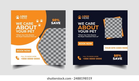 Pet care modern social media post.pet care ads banner and Instagram template vector. pet social media post