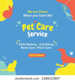 Pet Care Service Social Media Post Templates, Pets service, Promotional banner ads design Vector, Dog, Cat, Rabbit, Bird Care 