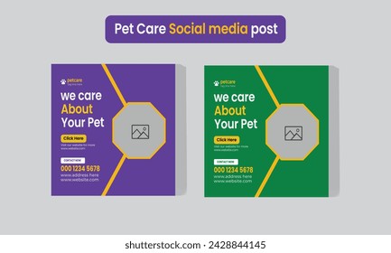 Pet care service social media post Template or web banner template