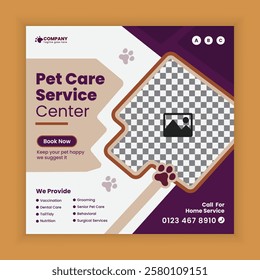 Pet care service Social Media Post design Or pet business web and online Square banner template