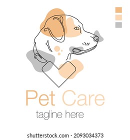 Pet care or shop abstract logo of cute dog line art vector illustration with dummy text on white background.