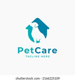 Pet Care Shop Animal Logo with Dog and Cat Silhouette Symbol for Store, Veterinary Clinic, Hospital, Shelter, Business Services