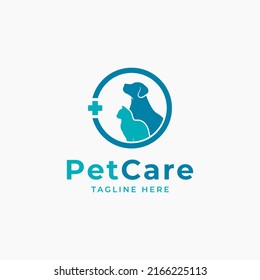 Pet Care Shop Animal Logo with Dog and Cat Silhouette Symbol for Store, Veterinary Clinic, Hospital, Shelter, Business Services