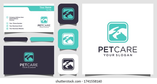 pet care shop dog and cat with hand logo icon vector template. logo design and business card