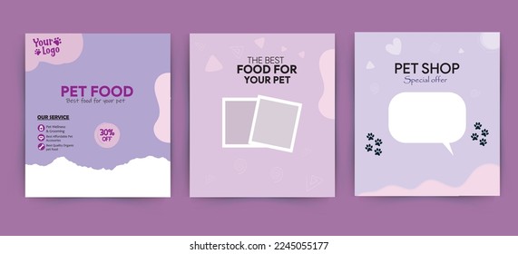 Pet care shop and food post template banner cover. Pet social media post Template or web banner template. Pet service promotional banner ads design