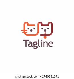 Pet care shop, service logo concept. Cat and dog outline silhouette