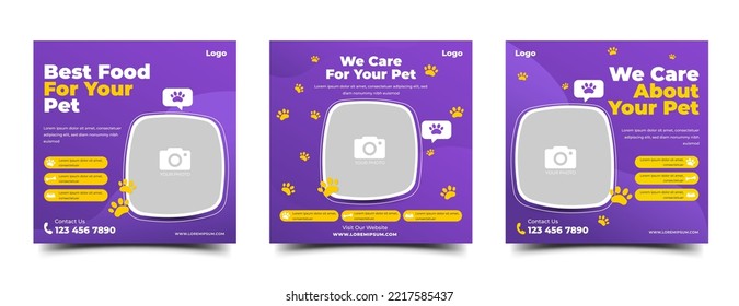 Pet care and shop social media post template design collection