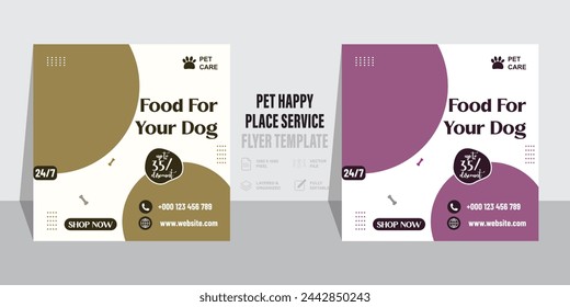 Pet care and shop square banner template design collection. Editable playful banner design with place for the photo. social media post, banner, and web ad. Pet shop and pet care social media post