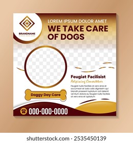 Pet care and shop square banner template design collection. Editable playful banner design with place for the photo. social media post, banner, and web ad. Pet shop and dogs care with white background