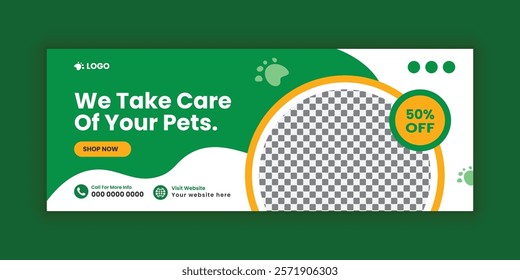 Pet care social media cover banner design template or animal web banner