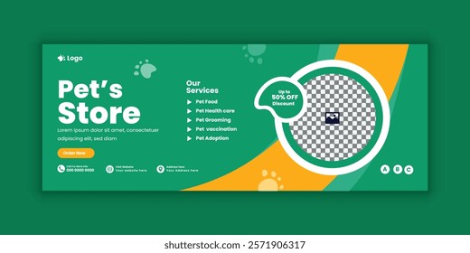 Pet care social media cover banner design template or animal web banner