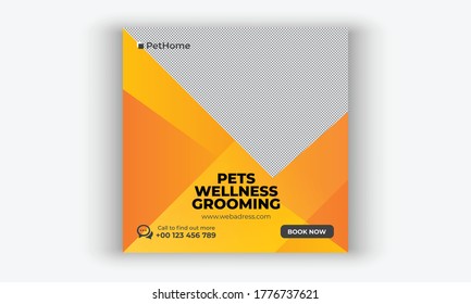 Pet care social media post or web banner template. Pet care service promotional banner. Pet shop bundle stories