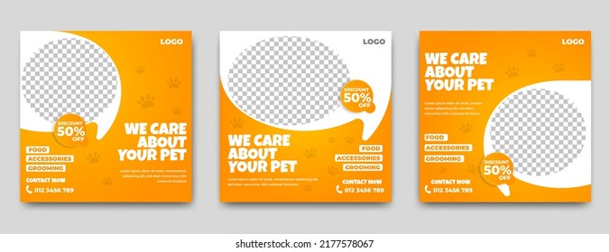 Pet care social media post template design collection