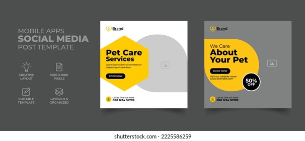 pet care social media post or web banner template. Pet care service promotional banner 