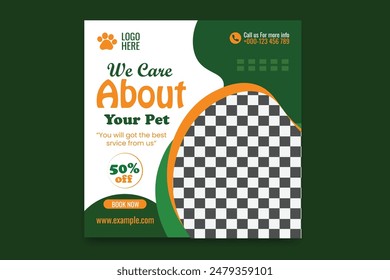 Pet care social media post and Instagram template design premium vector pet social media post 