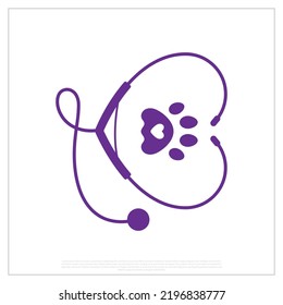 Pet Care store, Pet Medical store Icon, Vector Icon, Stethoscope, Paw of animal, Creative Concept, Design, Eps File, Purple, Logo, Heart, Pet care logo.