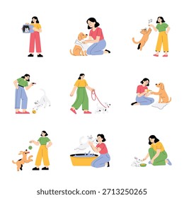 Cuidado de mascotas Vector Ilustración plana Set 3