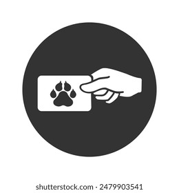 Pet care vector icon in modern flat sign. Paw in a shopping cart icon