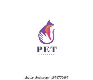 Pet care vector logo design concept, cat logo, cat icon, animal logo