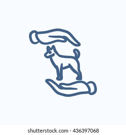 Icono de esbozo vectorial de cuidado de mascotas aislado en el fondo. Icono de cuidado de mascotas dibujado a mano. Icono de boceto de cuidado de mascotas para infografía, sitio web o aplicación.