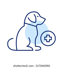 Pet care veterinary clinic. Puppy and a hospital symbol. Pixel perfect, editable stroke line art icon