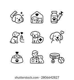 Pet Care Veterinary and Dog Training Icons
