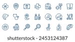 Pet Care and Veterinary Services Icons. Outline Vector Set for Vet Clinic, Animal Health, Dog Grooming and Emergency.