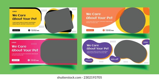 plantilla de banner web de cuidado de mascotas, banner de cuidado de mascotas, portada, banner set, vector Premium