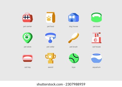 Pet care of web icons set in flat design. Vector pictograms for mobile app interface