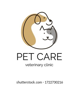 Pet care.Veterinary clinic logo template. Dog and cat design logo. Vector illustration.