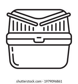 Pet carrier basket icon vector in line style Box to transport rodents, cats, small dogs. Traveler bag for mouse, ferret.