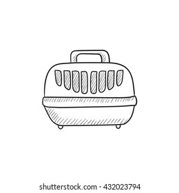 Icono de esbozo vectorial de caja portadora de mascotas aislado en el fondo. Icono de la caja portadora de mascotas dibujada a mano. Icono de boceto de caja de la compañía de mascotas para infografía, sitio web o aplicación.