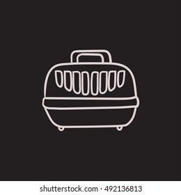 Icono de esbozo vectorial de caja portadora de mascotas aislado en el fondo. Icono de la caja portadora de mascotas dibujada a mano. Icono de boceto de caja de la compañía de mascotas para infografía, sitio web o aplicación.