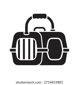 Pet carrier cage solid black vector icon isolated white background animal transport box travel safety crate equipment symbol design illustration