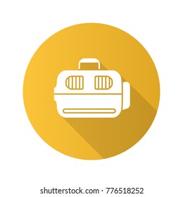 Pet carrier flat design long shadow glyph icon. Dog's transporter. Vector silhouette illustration
