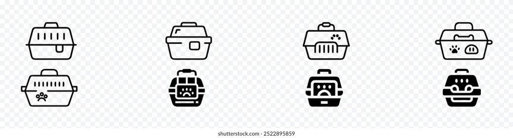 Ícone de portador de animais de estimação, Conjunto de ícones de portador de gato, Portadores caninos de gaiola. Crate cão animal de estimação, Ícone de porta animais de estimação, Ícone de portador de gato, Inclui portador, saco, gaiola, carga, transportadores de animais de estimação