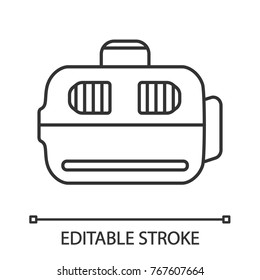 Pet carrier linear icon. Thin line illustration. Dog's transporter. Contour symbol. Vector isolated outline drawing. Editable stroke