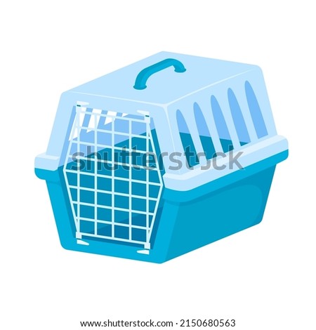 Pet carrier. Plastic carrying case for traveling with pets or visiting veterinarian. Animal transportation box or kennel. Flat style vector
