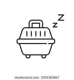 Pet carrier and sleep symbol. Nap-friendly comfortable animal cage. Pixel perfect vector icon