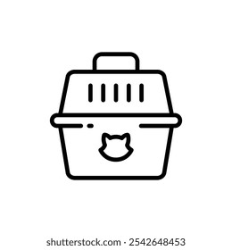 Pet carrier symbol. Comfortable animal travel. Cat carrier outline vector icon. Cage cat. Carrier crate. Animals. Isolated vector illustration.