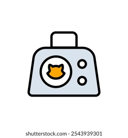 Pet carrier symbol. Comfortable animal travel. Cat carrier color vector icon. Cage cat and dog. Carrier crate. Animals. Isolated vector illustration.