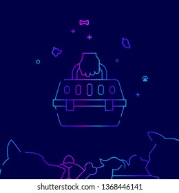 Pet Carrier Vector Line Illustration. Pet Gradient Icon, Symbol or Pictogram, Sign. Dark Blue Background. Related Bottom Border.