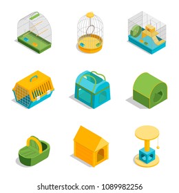 Pet Carriers Signs 3d Icons Set Isometric View Domestic Animal Portable Bag and Cage Concept. Vector illustration of Carrier