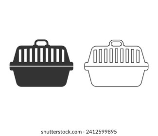 Pet carry case line icon set isolated on white background. Carrier for animals, dog and cat. Container for animals. Animal transport box. Set icon in color square buttons. Vector