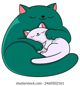 pet cartoon doodle, two pet cats hug each other as a sign of affection