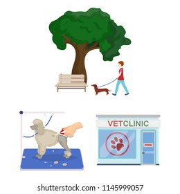 Pet cartoon icons in set collection for design. Care and education vector symbol stock web illustration.