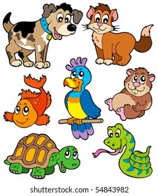 Pet cartoons collection - vector illustration.