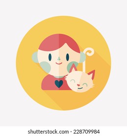 Pet cat and boy friendship flat icon with long shadow,eps10