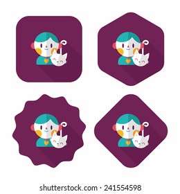Pet cat and boy friendship flat icon with long shadow,eps10