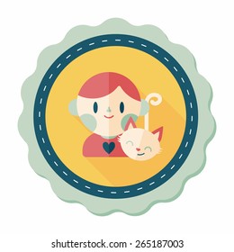 Pet cat and boy friendship flat icon with long shadow,eps10